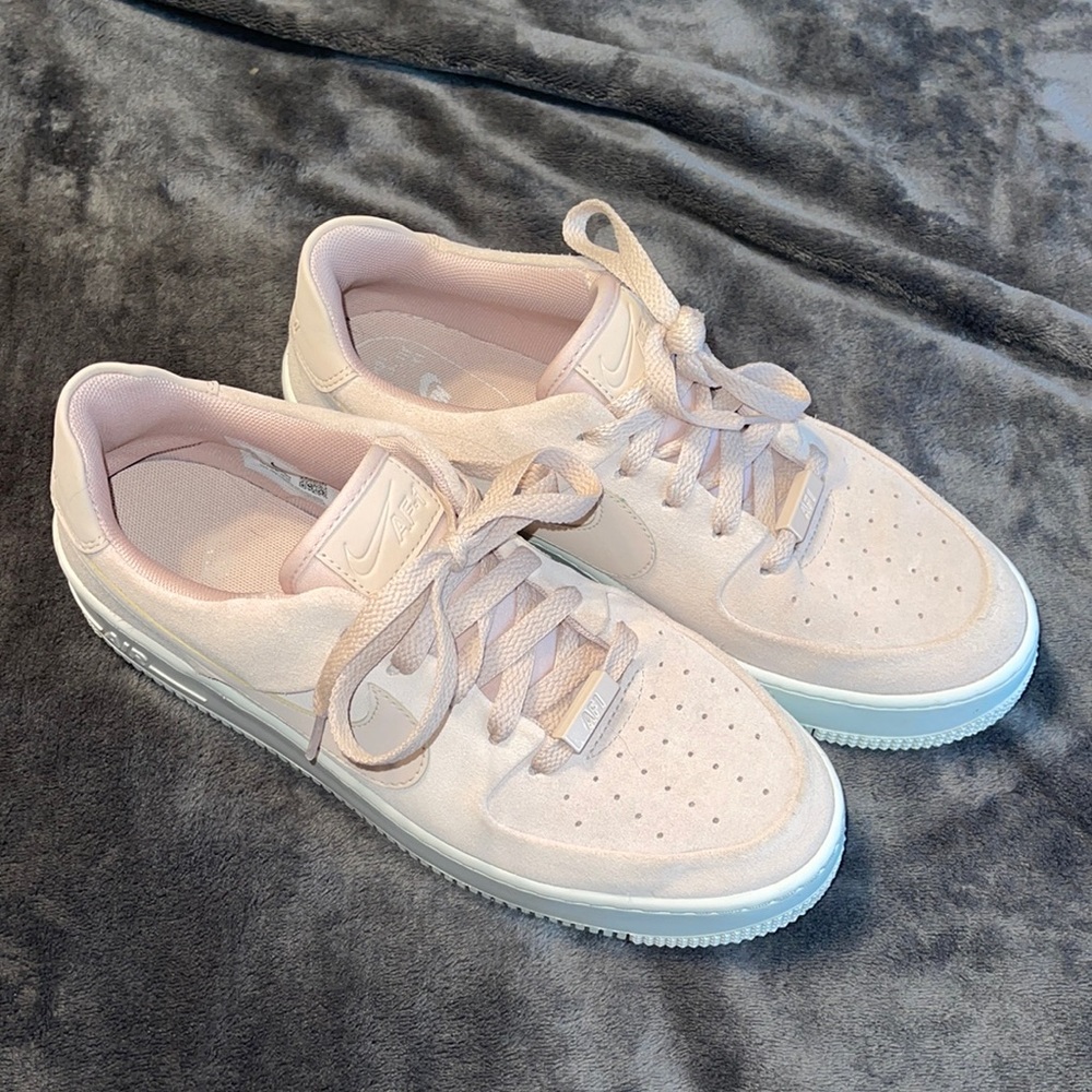 pink suede Nike Air Force ones